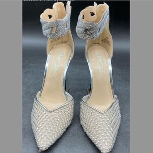 Designer Betsey Johnson Silver Crystal Heels - Marked sz 7 / Fit like sz 8